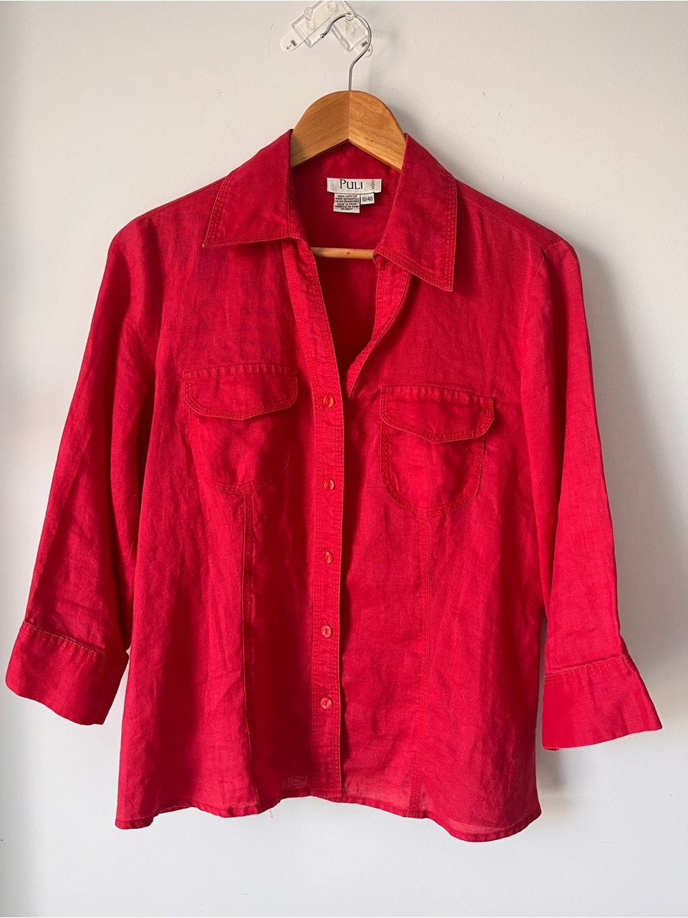 Puli Red Button-Front Linen Shirt